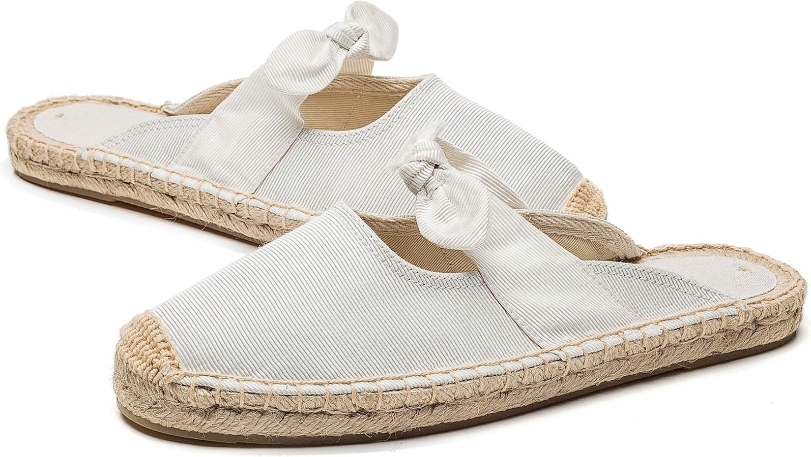 U-lite Women's Casual Bowknot Embellishment Slip-On Flats Loafers Flax Mule Shoes Espadrilles | Amazon (US)