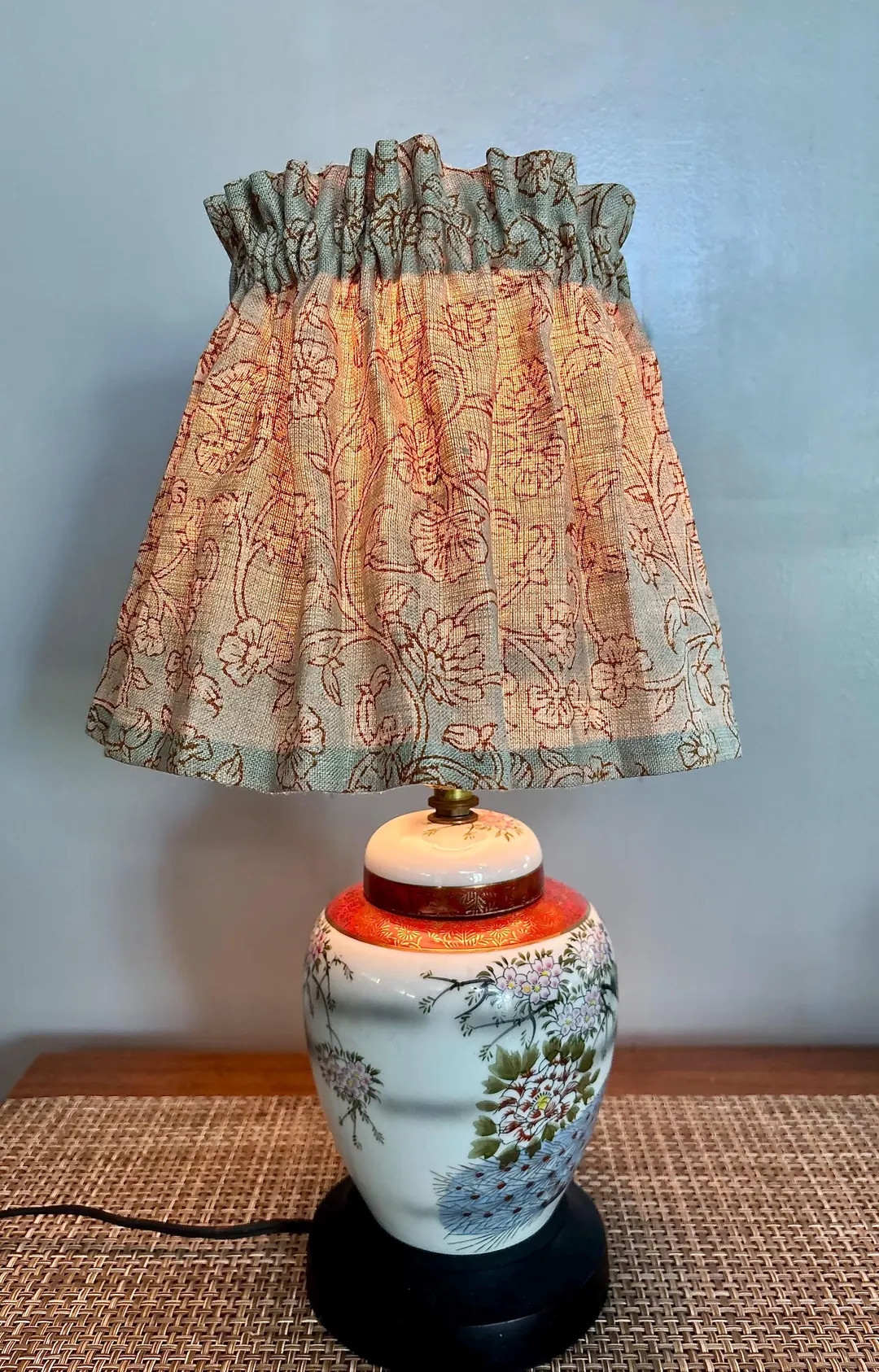 Block Print Linen Lampshade Slipcover: Light Blueish Gray Scrunched Fabric | Etsy (US)