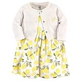 Hudson Baby Girls' Cotton Dress and Cardigan Set, Lemon, 12-18 Months | Amazon (US)