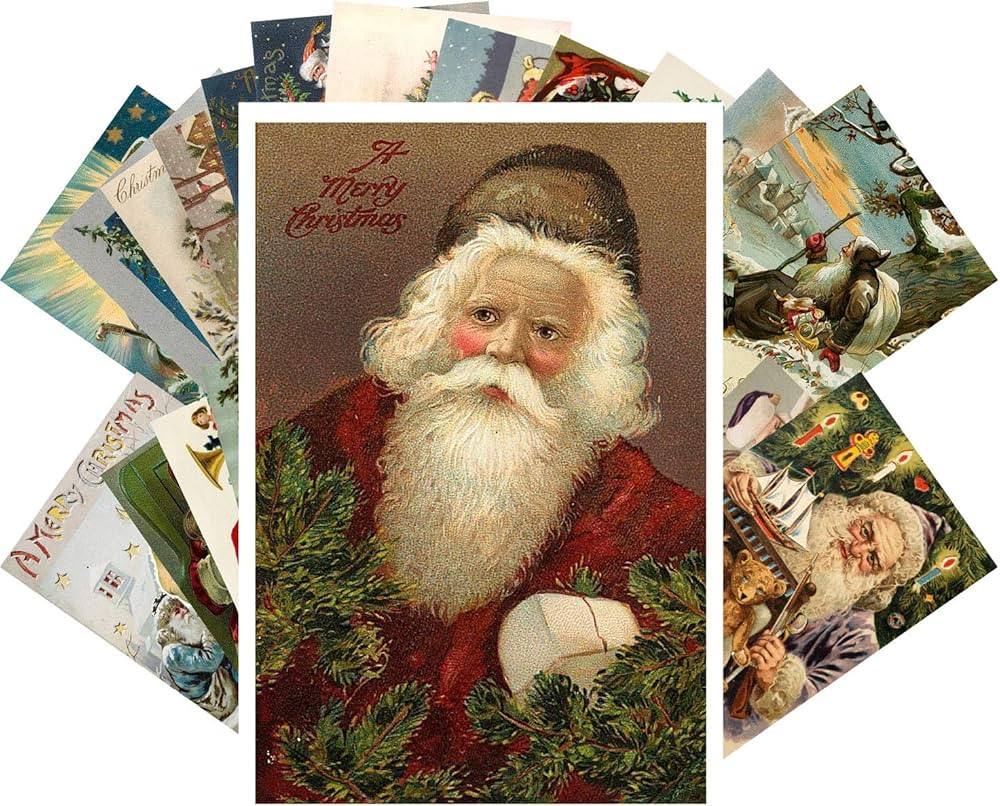 PIXILUV Vintage Christmas Greeting Cards 24pcs Christmas and Santa Reprint Antique Postcard Set | Amazon (US)