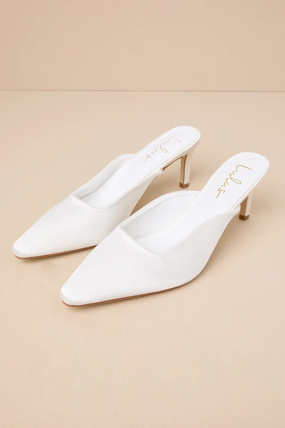 Daliah White Satin Pointed-Toe Mule Pumps | Lulus