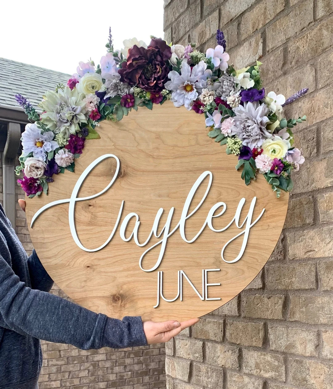 Flower Nursery Sign/floral Nursery Sign/round Wood Name - Etsy | Etsy (US)