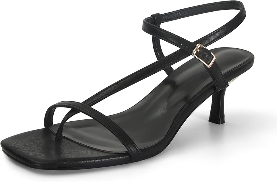 SOVANYOU Womens Strappy Kitten Heel Thong Sandals Square Open Toe Flip Flop Ankle Strap Heels | Amazon (US)