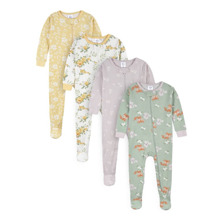 Gerber Baby & Toddler Girl Snug Fit Footed Cotton Pajamas, 4-Pack (0/3M - 5T) | Walmart (US)
