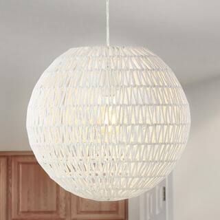 JONATHAN Y Luna 15.7 in. Woven Rattan Orb LED Pendant, White JYL6503A | The Home Depot