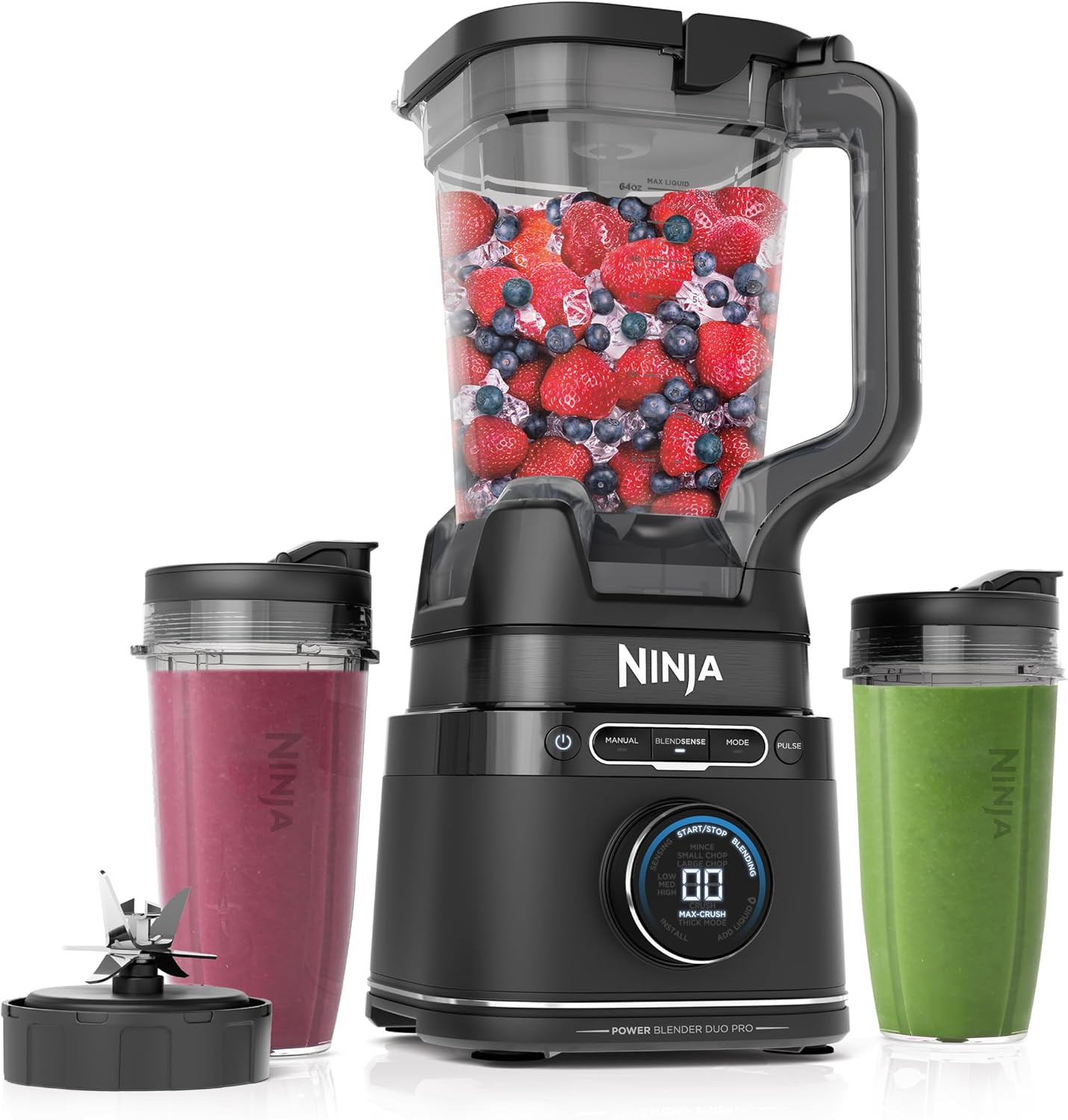 Ninja TB301 Detect Duo Power Blender Pro + Single Serve, BlendSense Technology, Blender For Smoothies, Shakes & More, 1800 Peak Watts, 72 oz. Pitcher, (2) 24 oz. To-Go Cups, Black | Amazon (US)