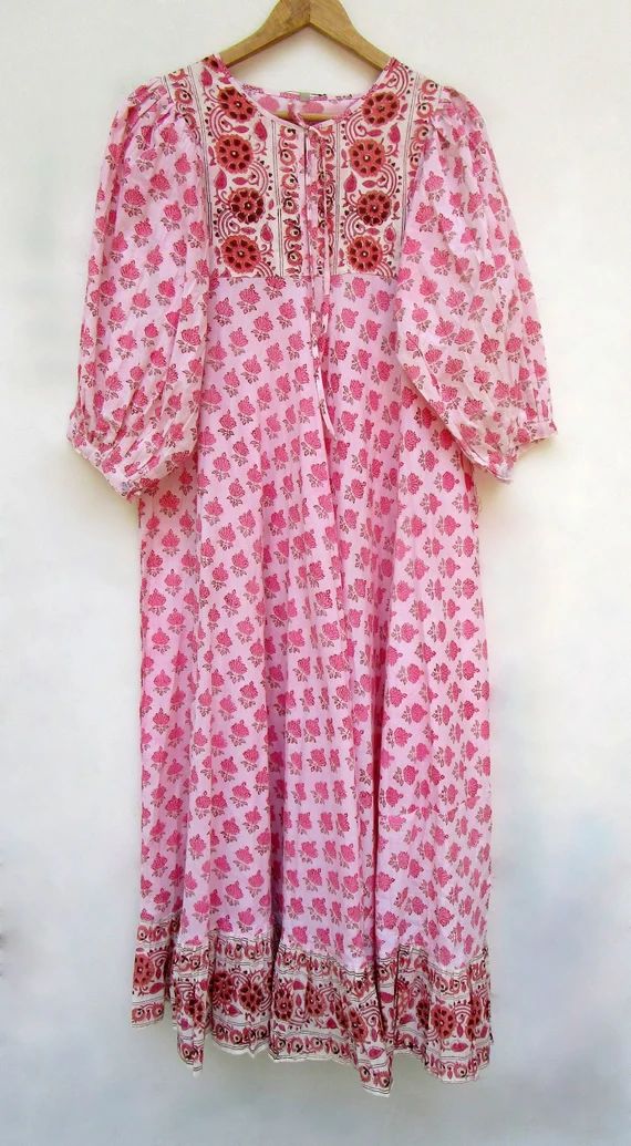 Pink Beautiful Botty Printed Cotton Long Maxi Dress  Henley | Etsy | Etsy (US)