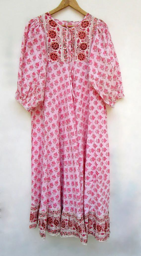 Pink Beautiful Botty Printed Cotton Long Maxi Dress  Henley | Etsy | Etsy (US)