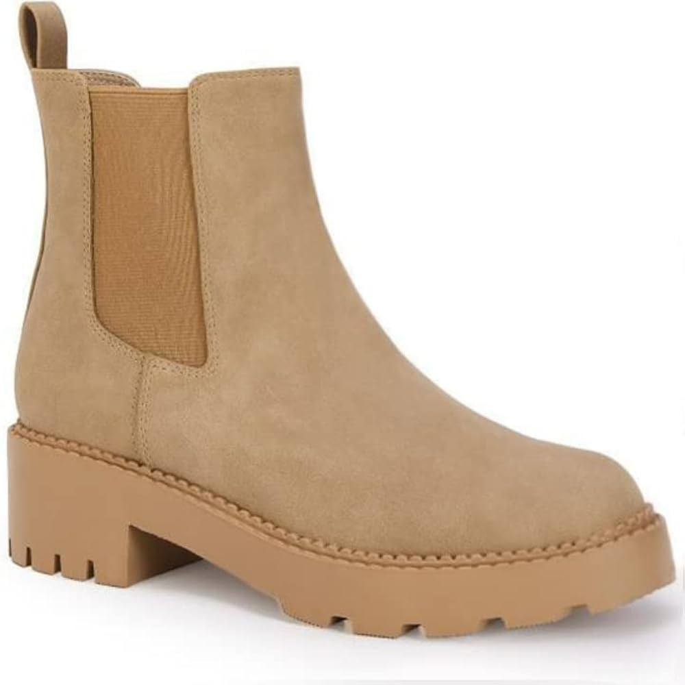 Coutgo Womens Platform Chunky Low Heel Slip on Chelsea Boots Suede Elastic Ankle Boots | Amazon (US)