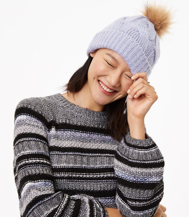 Pom Pom Cable Beanie | LOFT