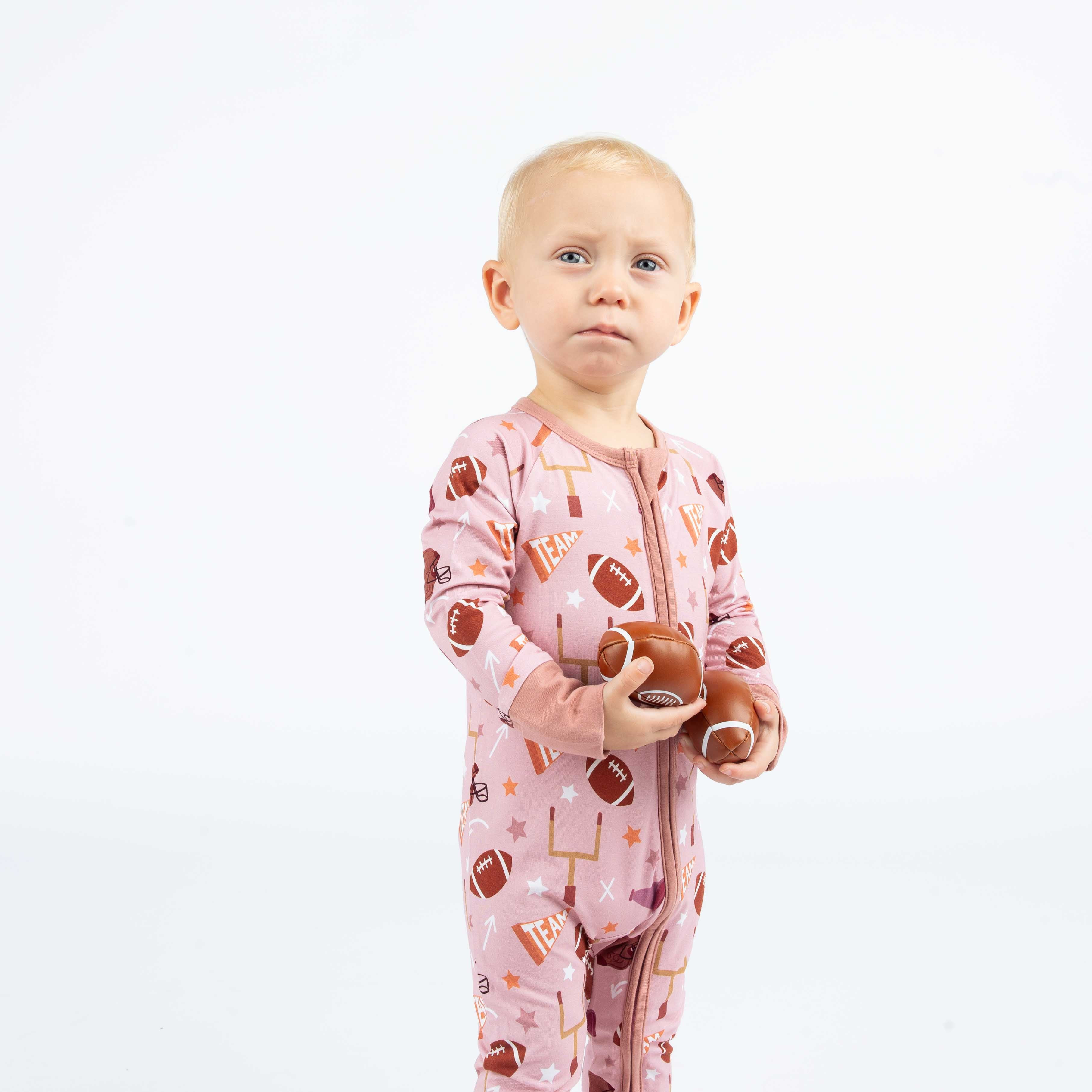 Game Day Rose Football Bamboo Convertible Baby Pajamas | Emerson and Friends