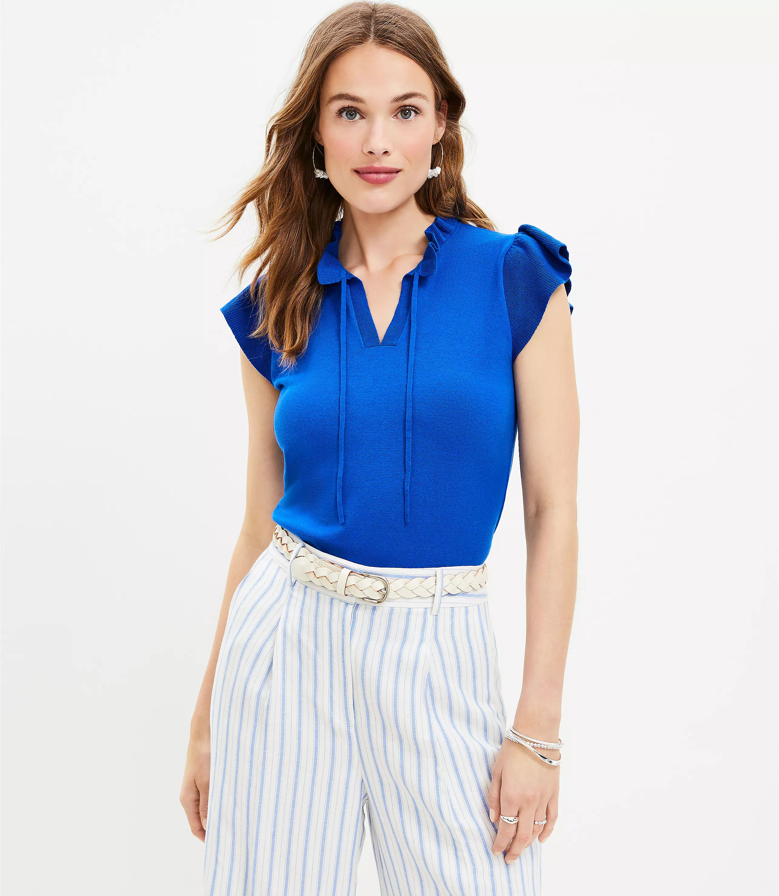 Ruffle Tie Neck Sweater Tee | LOFT