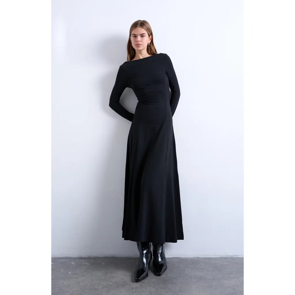Topshop Scoop Back Long Sleeve Maxi Dress in Black at Nordstrom, Size Small | Nordstrom