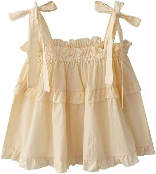 Women's Camisole Tank Tops Solid Color Lace-up Bow Camisoles Vintage Ruffles Cute Tops Holiday St... | Amazon (US)