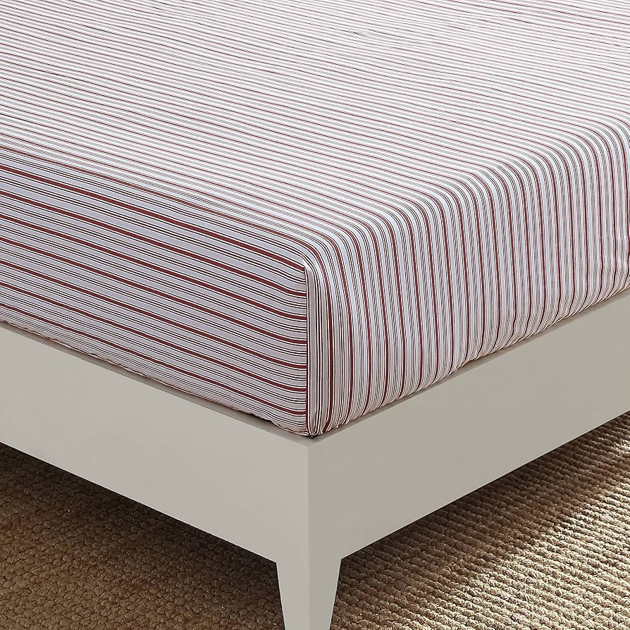 Nautica - Queen Fitted Sheet, Cotton Percale Bedding, Casual Home Decor (Coleridge Stripe Red, Qu... | Amazon (US)