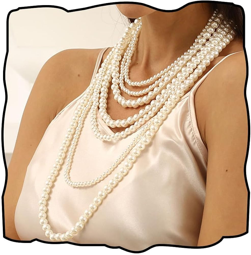 Bmirth Long Pearl Necklace Layered Pearls Necklace and Earrings Set Pearl Body Jewelry | Amazon (US)