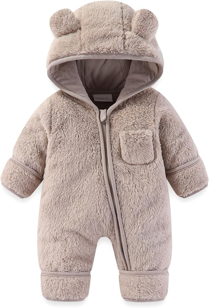 Newborn Baby Bear Outfit With Fold-Over Mittens and Footies Girls Boys Winter Fleece Clothes Hood... | Amazon (US)