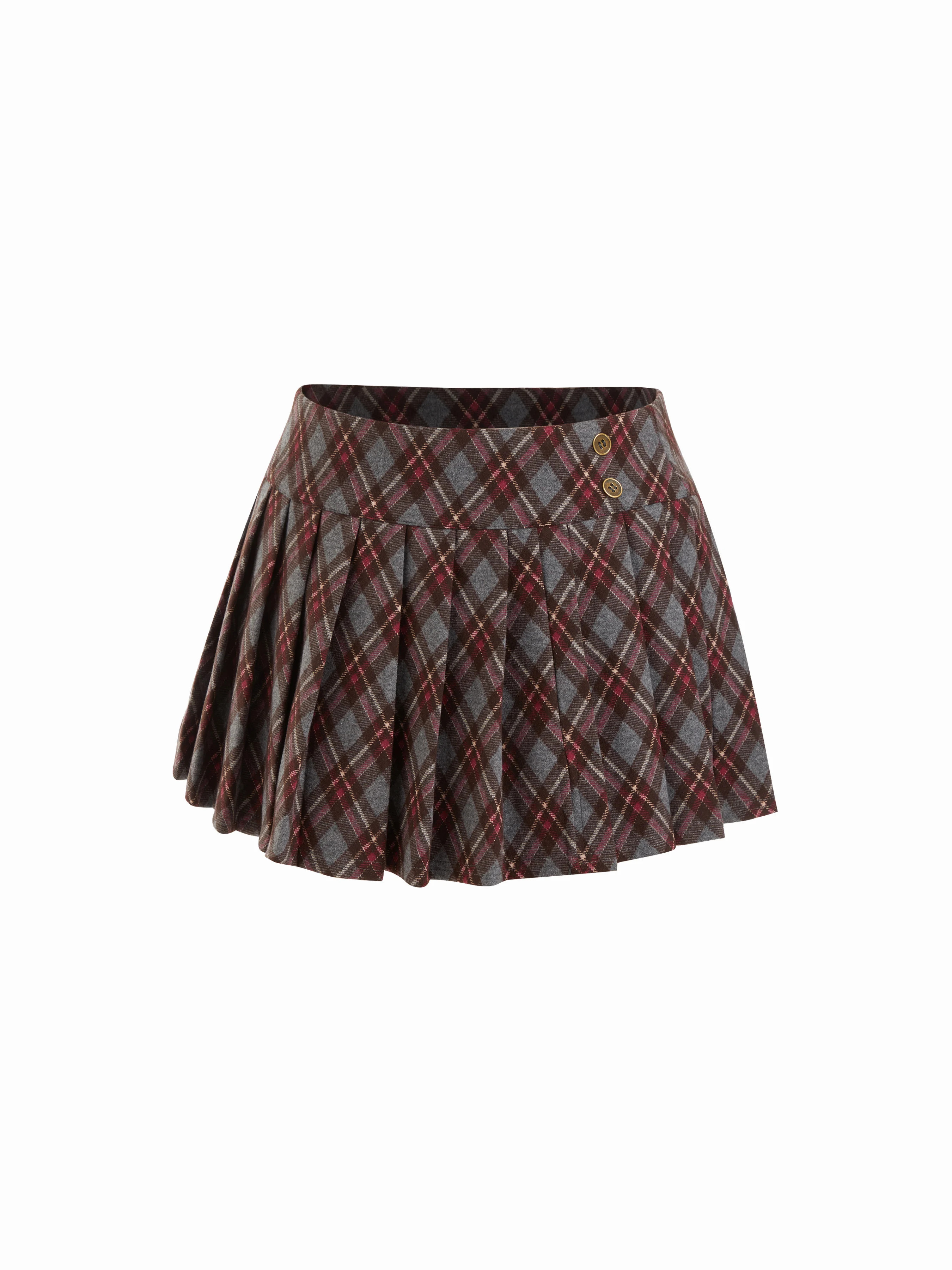 Wool-like fabrics Wool-look Low Rise Tartan Pleated Mini Skirt For Daily Casual | Cider