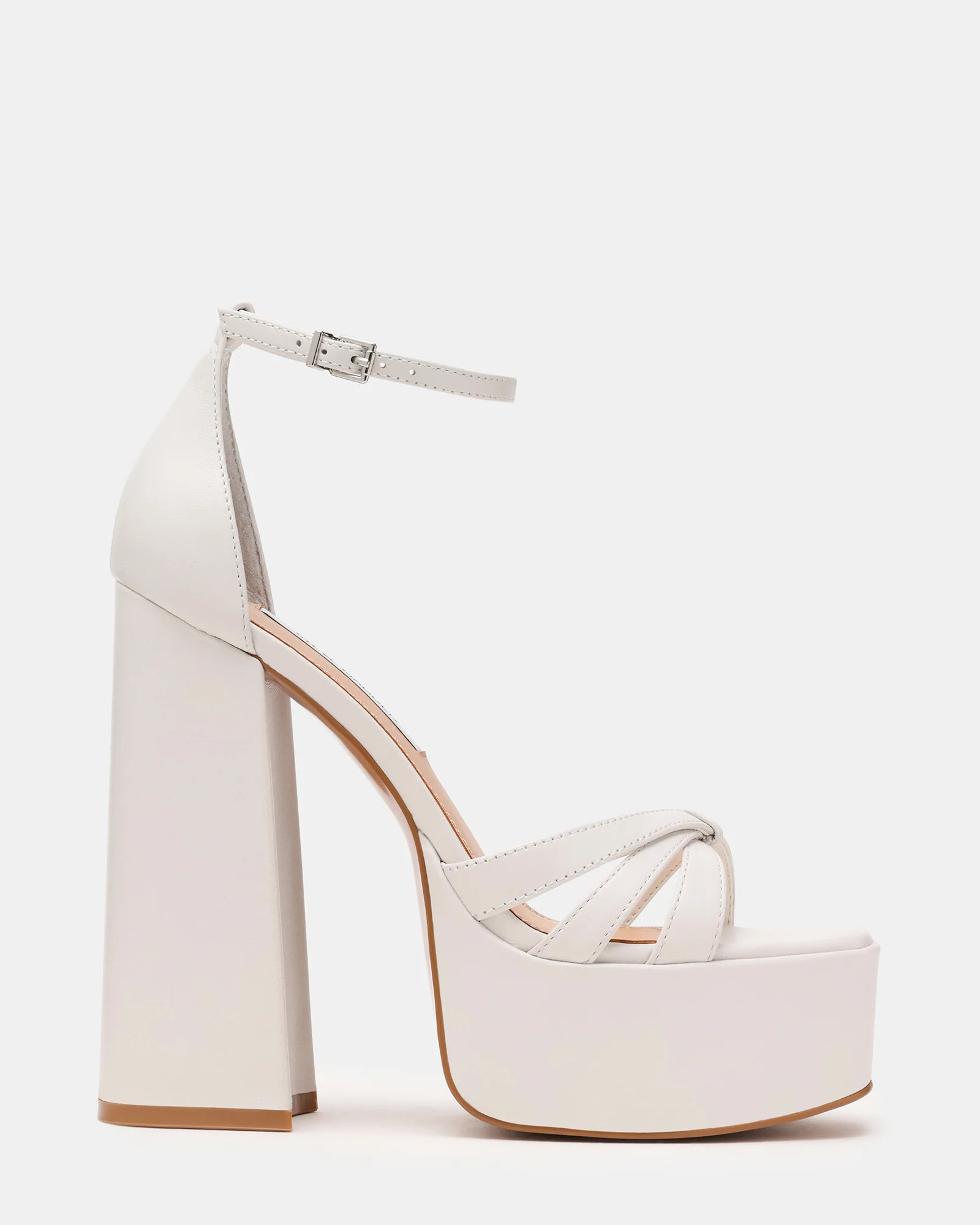RETRO White Leather Open-Toe Block Heel Platform Women's Heel | Steve Madden (US)