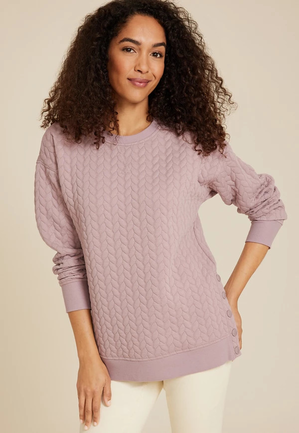 Quilted Snap Button Relaxed Fit Sweatshirt | Maurices