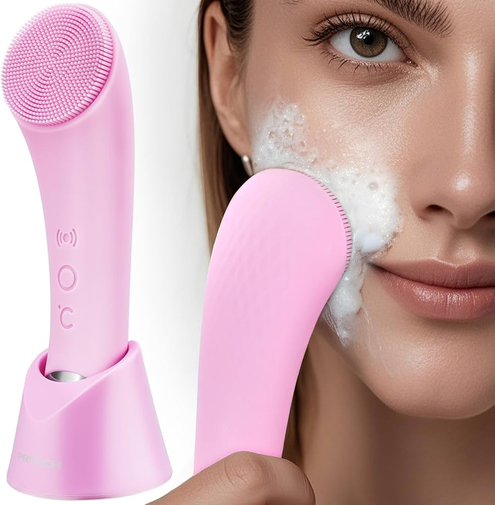 PRITECH Facial Cleansing Brush, Rechargeable Silicone Face Scrubber with Heat Massage End, Vibrat... | Amazon (US)