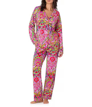 x Trina Turk Floral Print Long Sleeve Notch Collar Jersey Knit Long Pajama Set | Dillard's