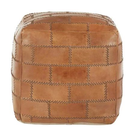 Cobbler Industrial Pouf in Brown Leather | Walmart (US)
