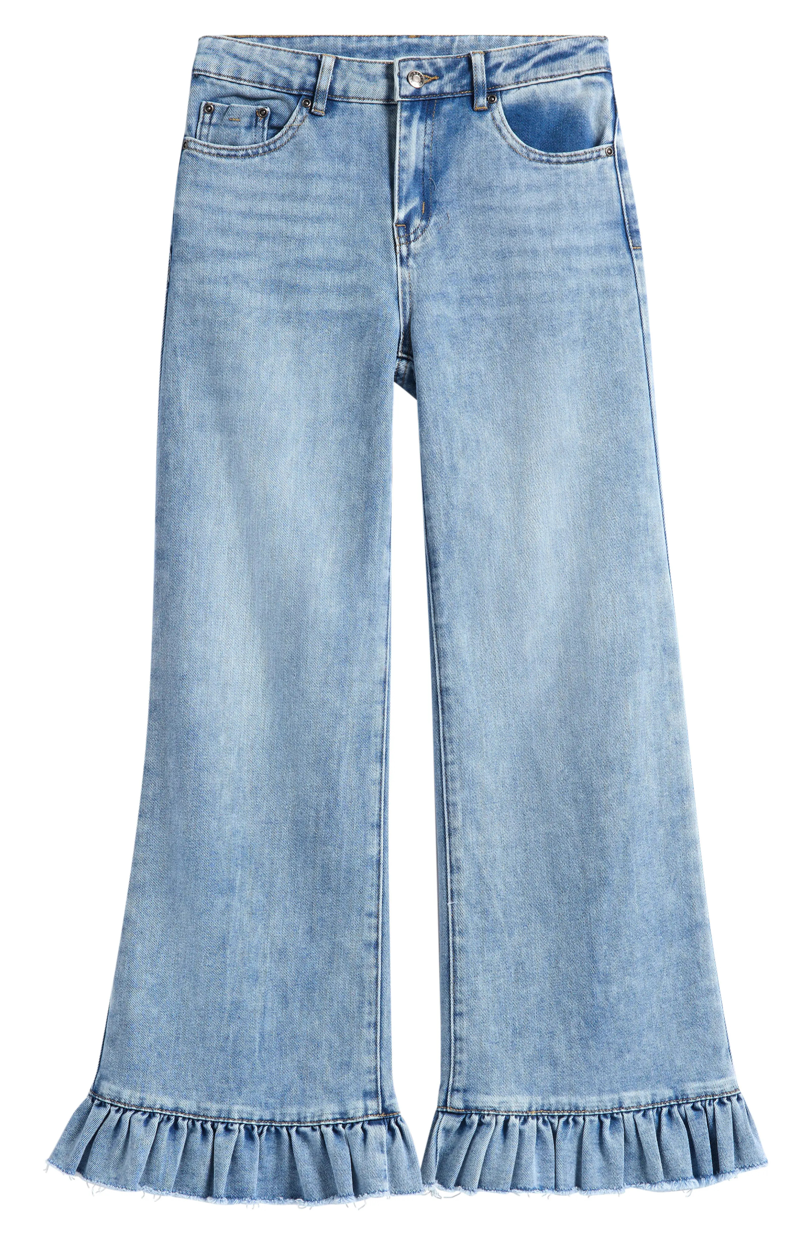 Kids' Ruffle Hem Wide Leg Jeans (Women) | Nordstrom | Nordstrom