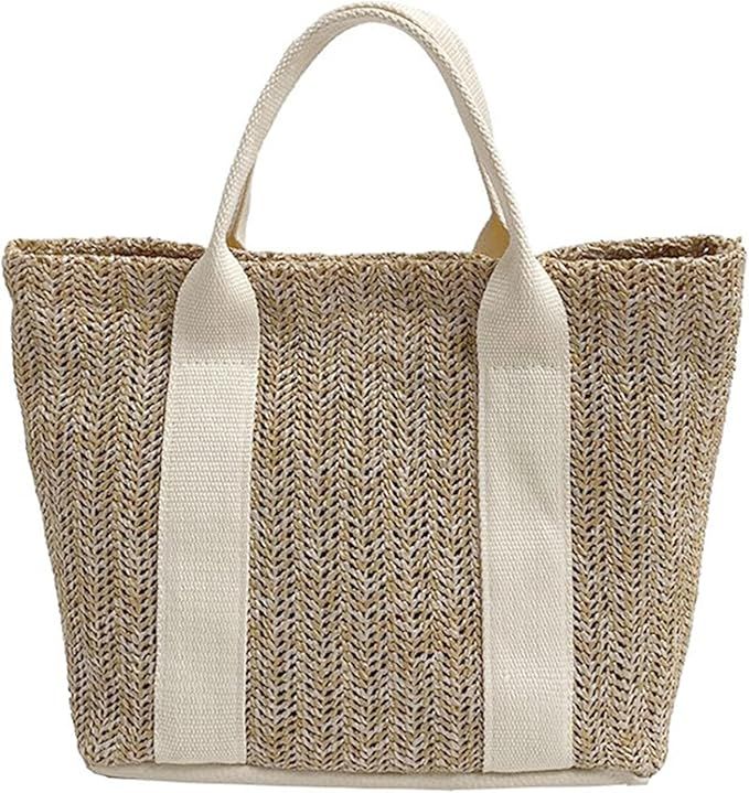 Mini Straw Tote Bag Natural Straw Woven Beach Bag Casual Shoulder Bags Handbag for Women Fashion ... | Amazon (US)