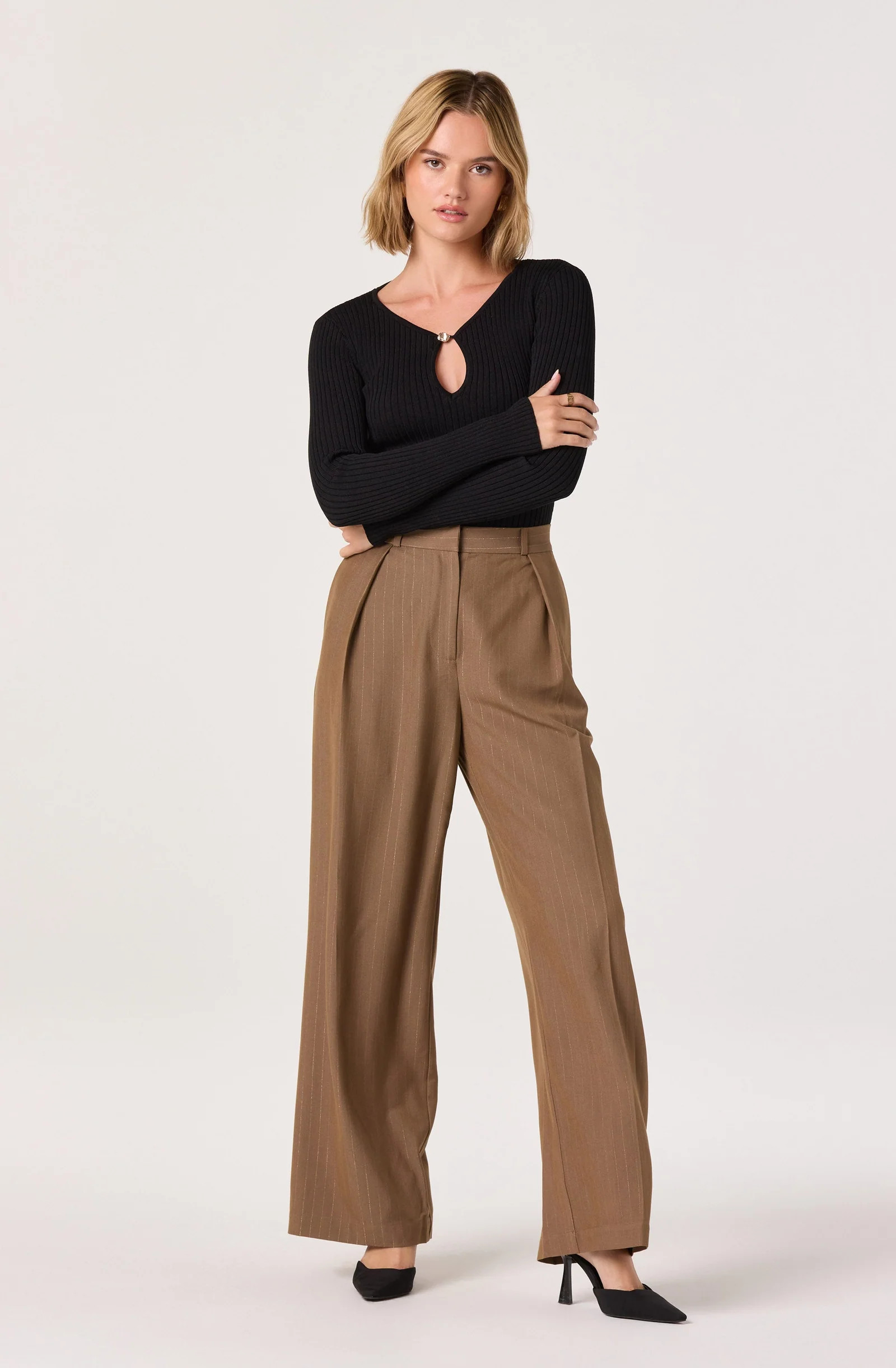 Pleated Metallic Pinstripe Trouser | ASTR The Label (US)