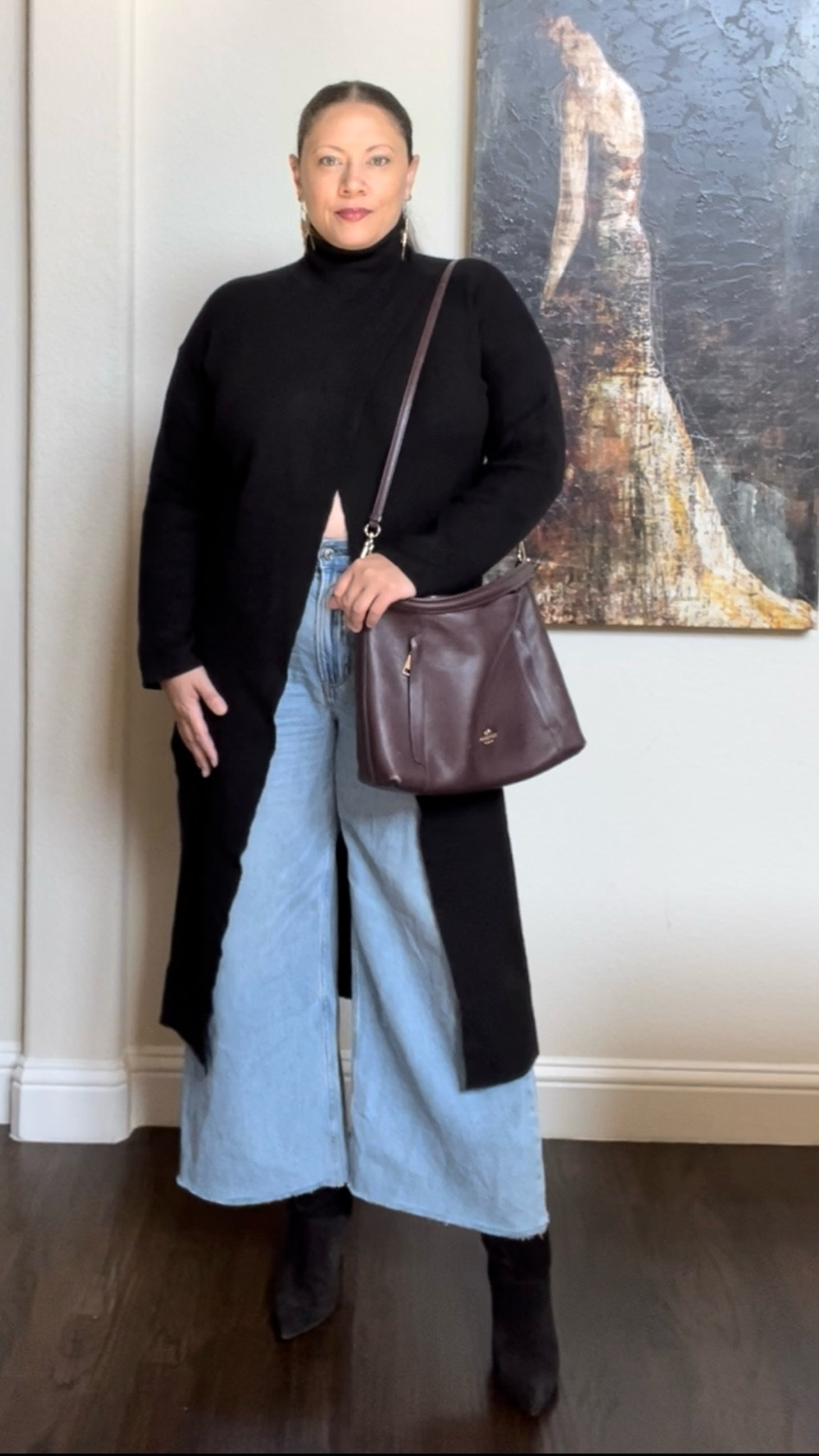 Turtleneck maxi dress with wide leg light wash crops. 

#LTKSeasonal #LTKMidsize #LTKSaleAlert