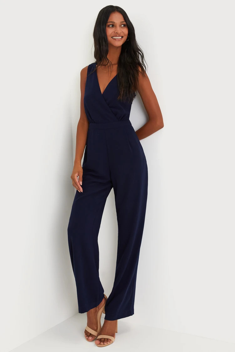 Kiska Navy Blue Lace Wide-Leg Jumpsuit | Lulus (US)