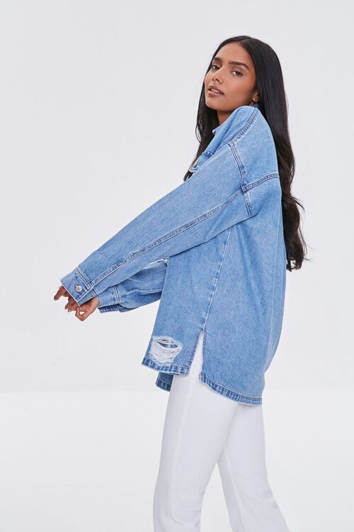 Distressed Longline Denim Jacket | Forever 21 (US)