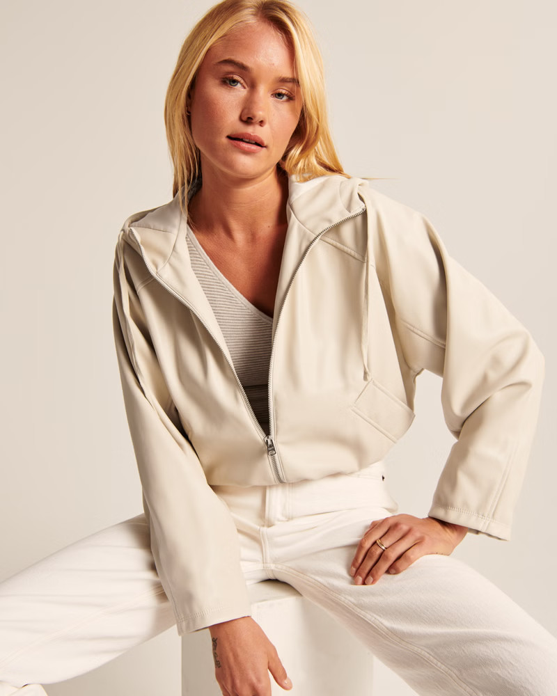 Vegan Leather Cropped Studio Jacket | Abercrombie & Fitch (US)