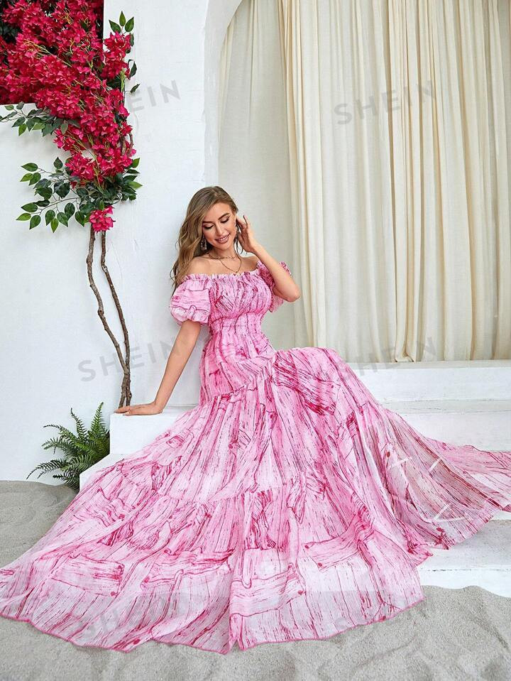 Women's Off-Shoulder Puff Sleeve Mini Dress | SHEIN