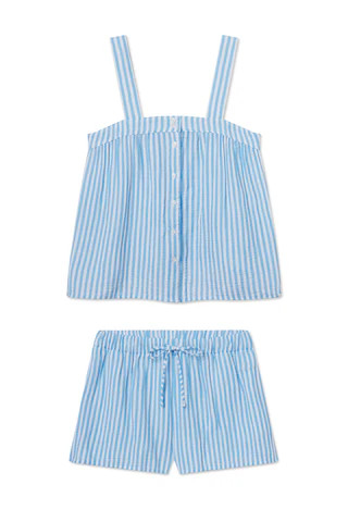 Hamptons Shorts Set in Sail Blue Awning Stripe | Lake Pajamas