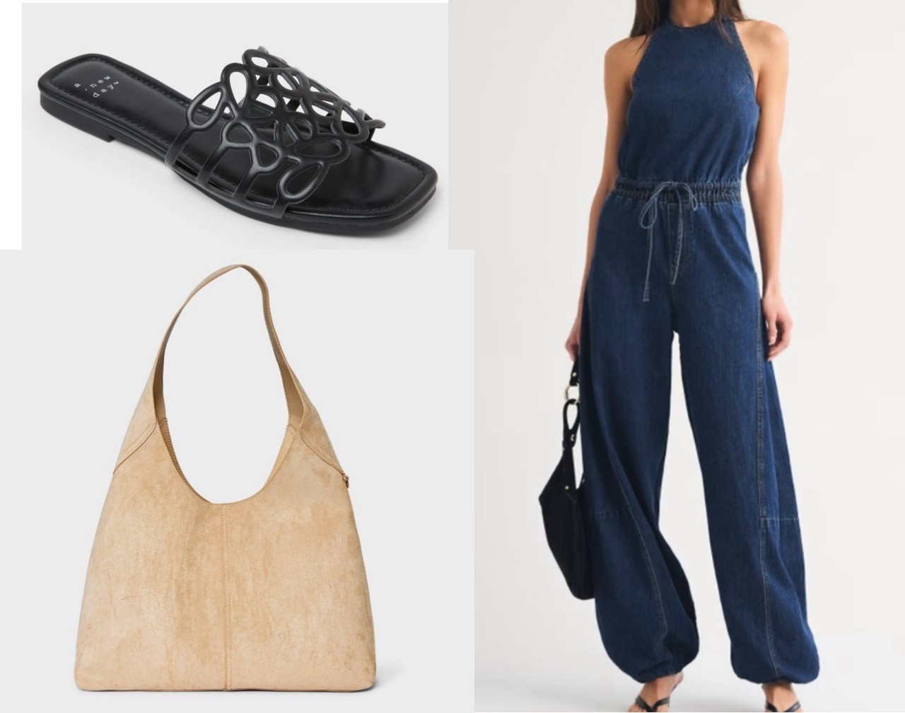 Casual outfit #jumpsuit #sandals #shoulderbag #target #abercrombie