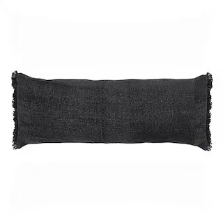 Neera Jet Black Solid Fringe Soft Polyfill 14 in. x 36 in. Lumbar Throw Pillow | The Home Depot