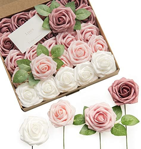 Ling's moment Artificial Roses Flowers 25pcs Dusty Rose Ombre Colors Fake Roses with Stem for DIY We | Amazon (US)