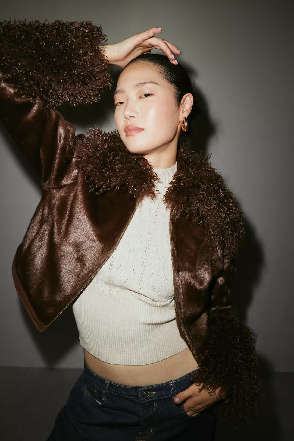 Silence + Noise Pony Faux Fur Cropped Jacket | Urban Outfitters (US and RoW)