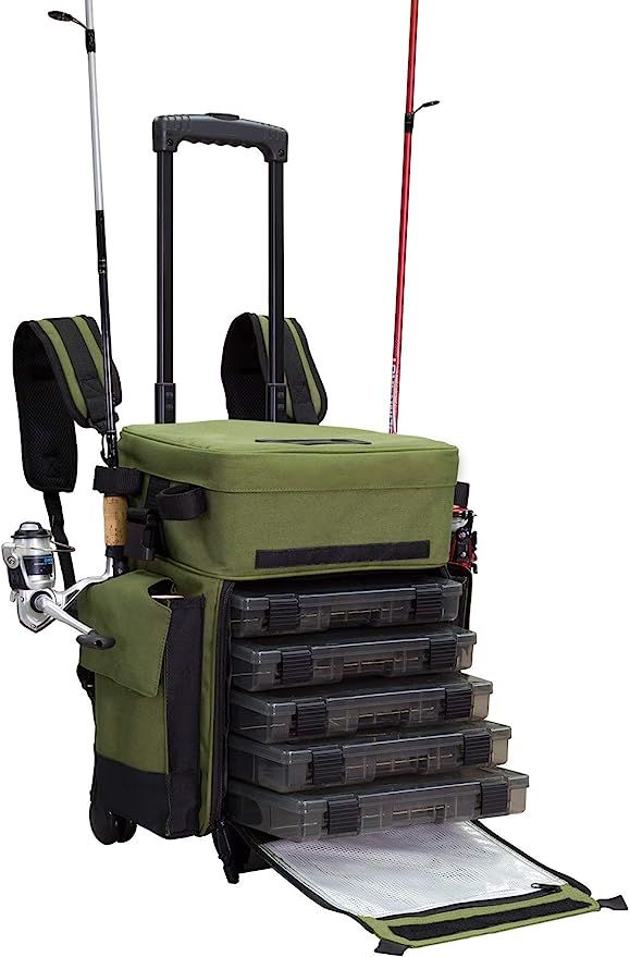 Elkton Outdoors Rolling Fishing Tackle Box X-Large Waterproof Storage Bag Backpack - with 5 Remov... | Amazon (US)