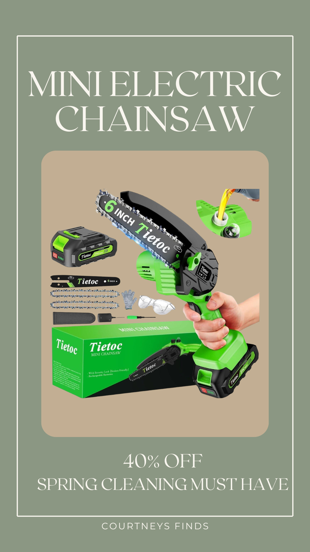 Mini electric chainsaw - we use ours CONSTANTLY during the growing season for limbs, bushes, etc. This one has 10k reviews and is 40% off today!

#springcleaning #amazon #amazonfinds #springtime #yardwork #giftsformen #tools  

 #LTKSpringSale #LTKSaleAlert #LTKMens