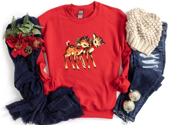 Retro Christmas Reindeer Sweatshirt | Vintage Holiday Graphic Shirt | Classic Merry Christmas T-S... | Etsy (US)