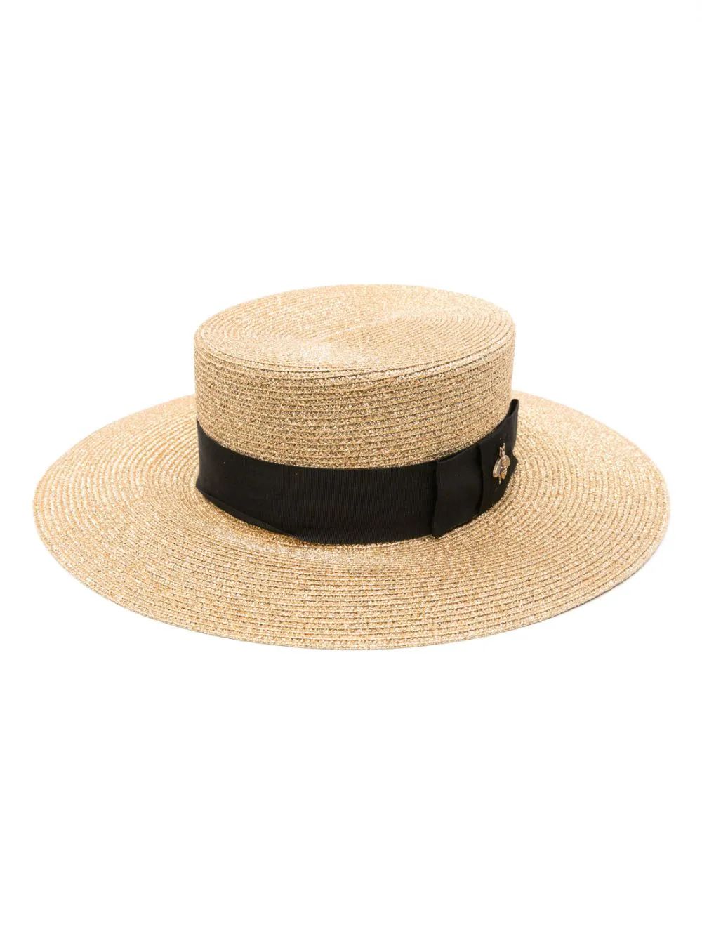 bee-detail lamé boater hat | Farfetch Global