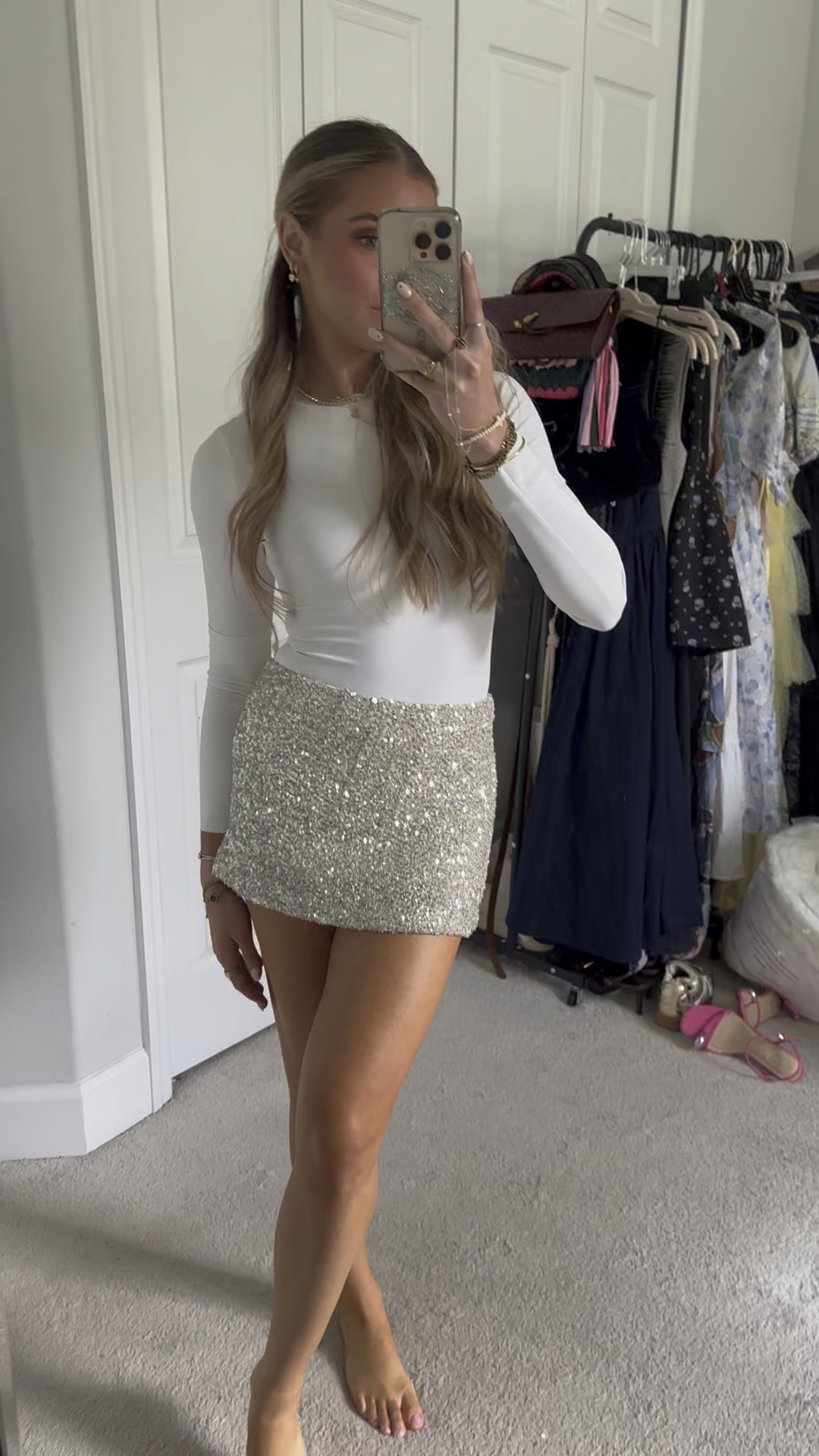 Shop 12th tribe size XS, sequin mini skirt my code is SLOANEV10. Festive, sexy and glamorous, the Champagne Nights Sequin set is the one and done look for the holidays, new years, and any celebration where you can cheers to the new season. Made from a glittery silver sequin material, the Champagne nights sequin micro mini skirt is guaranteed to bring the party. 

#LTKSaleAlert #LTKWatchNow #LTKFindsUnder50