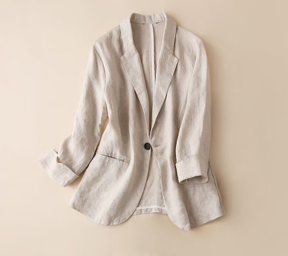 Womens Linen Blazer Linen Jacket Linen Blazer 3/4 Sleeves | Etsy | Etsy (US)