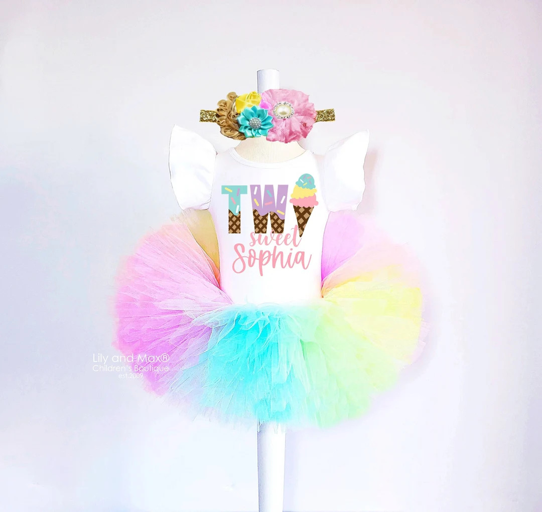Ice Cream 2nd Birthday Outfit, Two Sweet Rainbow Tutu Outfit, Ice Cream Two Sweet Leotard, Pastel... | Etsy (US)