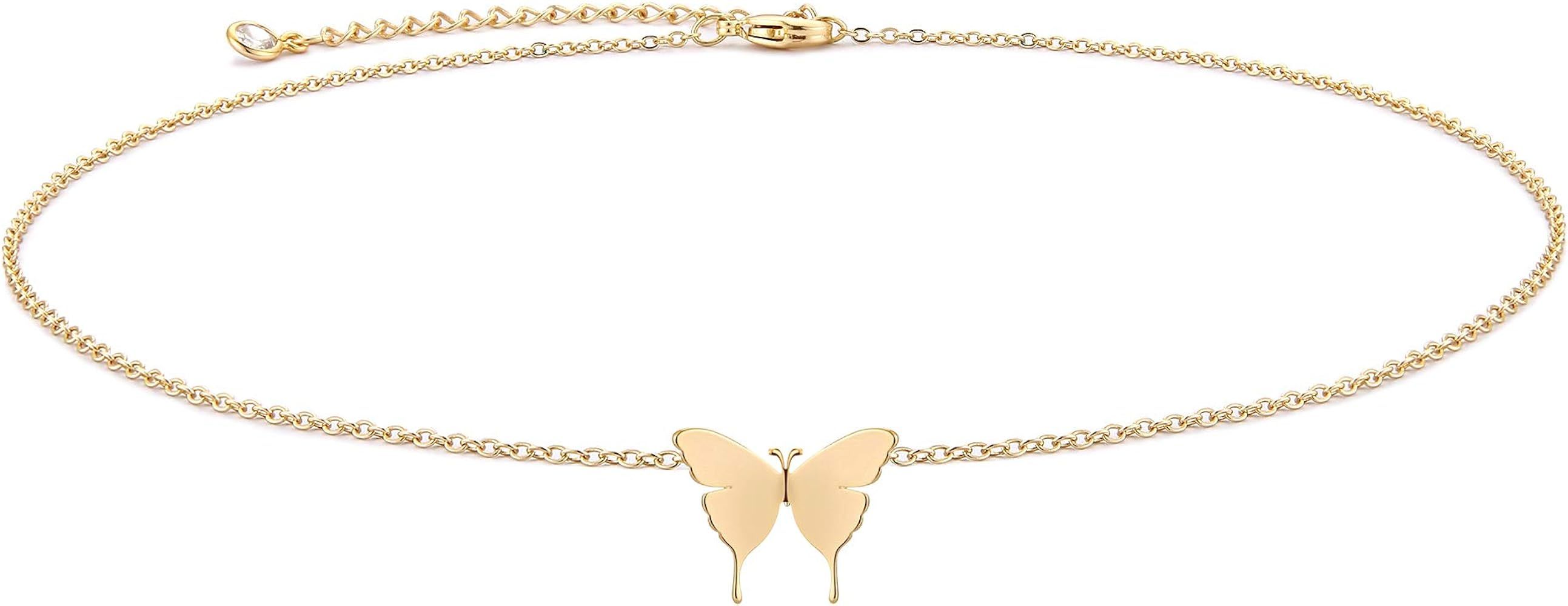 Gold Dainty Beaded Choker Necklace 18K Gold Plated Evil Eye Choker Necklace Delicate Long Gold Ch... | Amazon (US)
