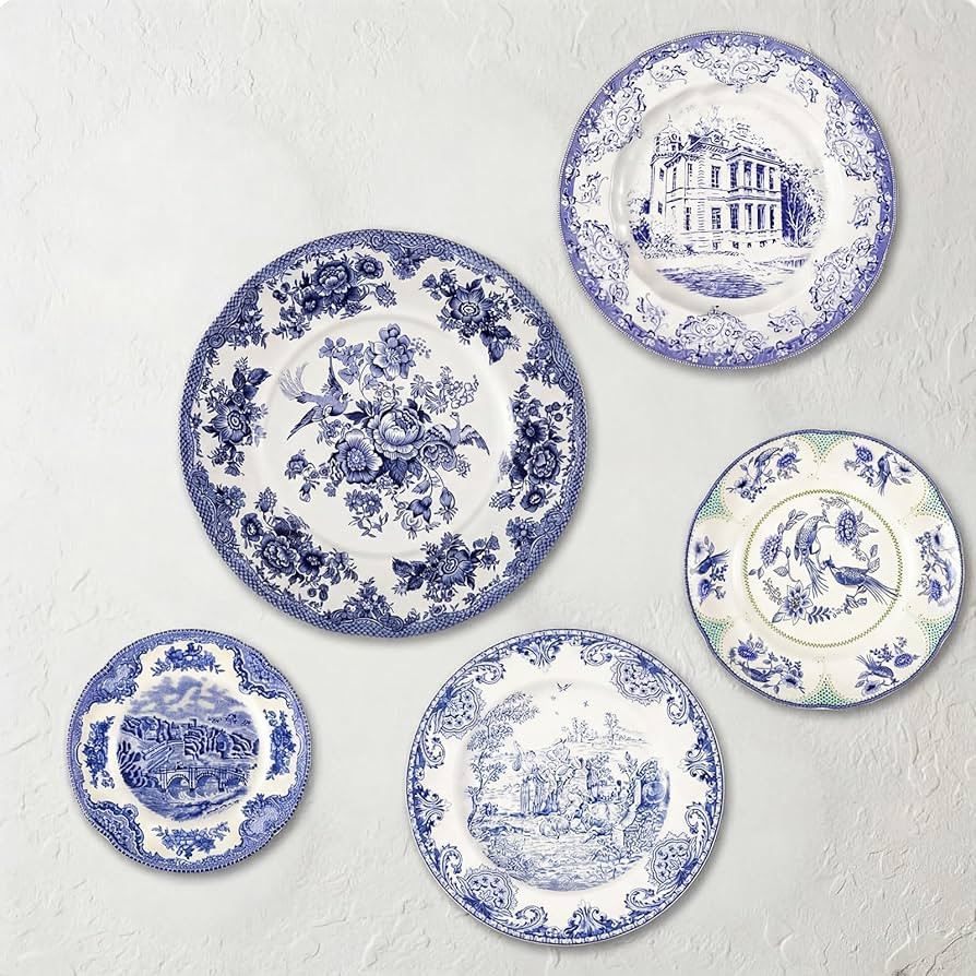 5 Pcs Holland Wall Sculpture Plates for Wall, Ceramic Vintage Blue and White Plates Set, Vintage ... | Amazon (US)