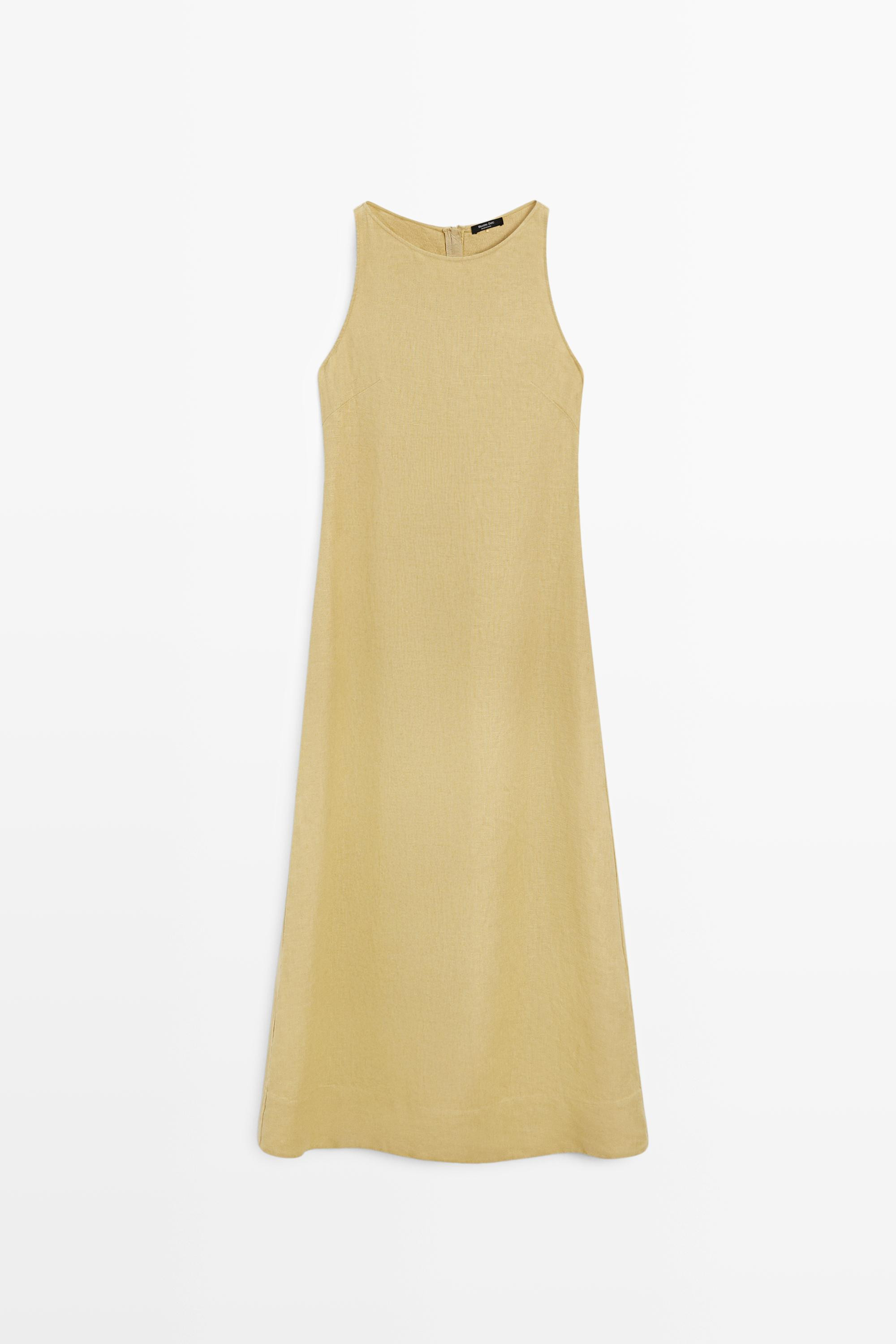 Linen halter midi dress | Massimo Dutti UK